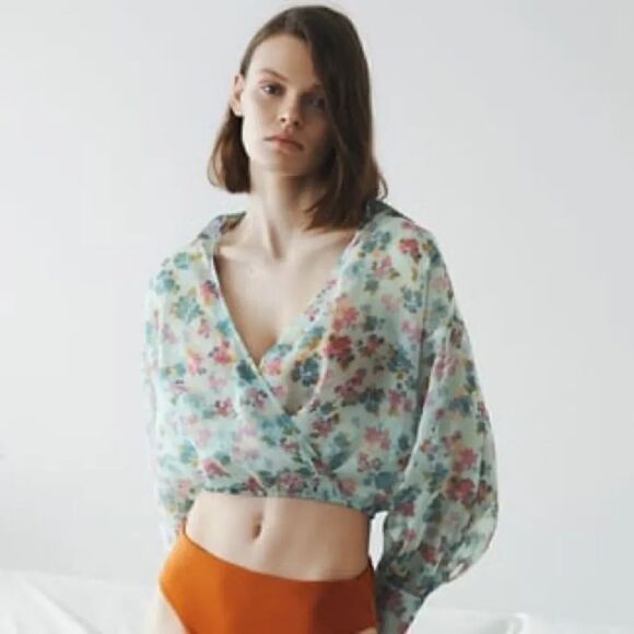 ZARA FLORAL PRINT BLOUSE - Picture 1 of 8
